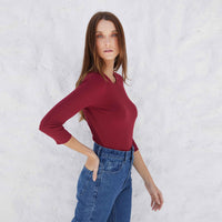 Blusa Canelada Viscose Manga 3/4 Feminina - Vermelho Escarlate