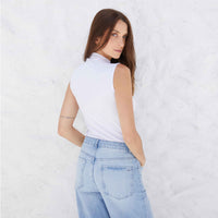 Regata Canelada Viscose Gola Alta Feminina - Branco