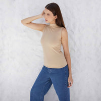 Regata Canelada Viscose Gola Alta Feminina - Khaki