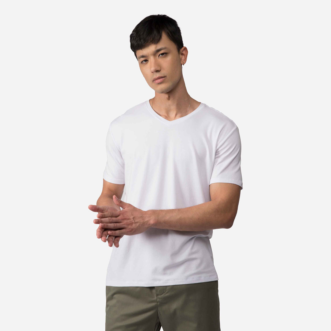 Camiseta Pima Gola V Masculina | Life Collection - Branco