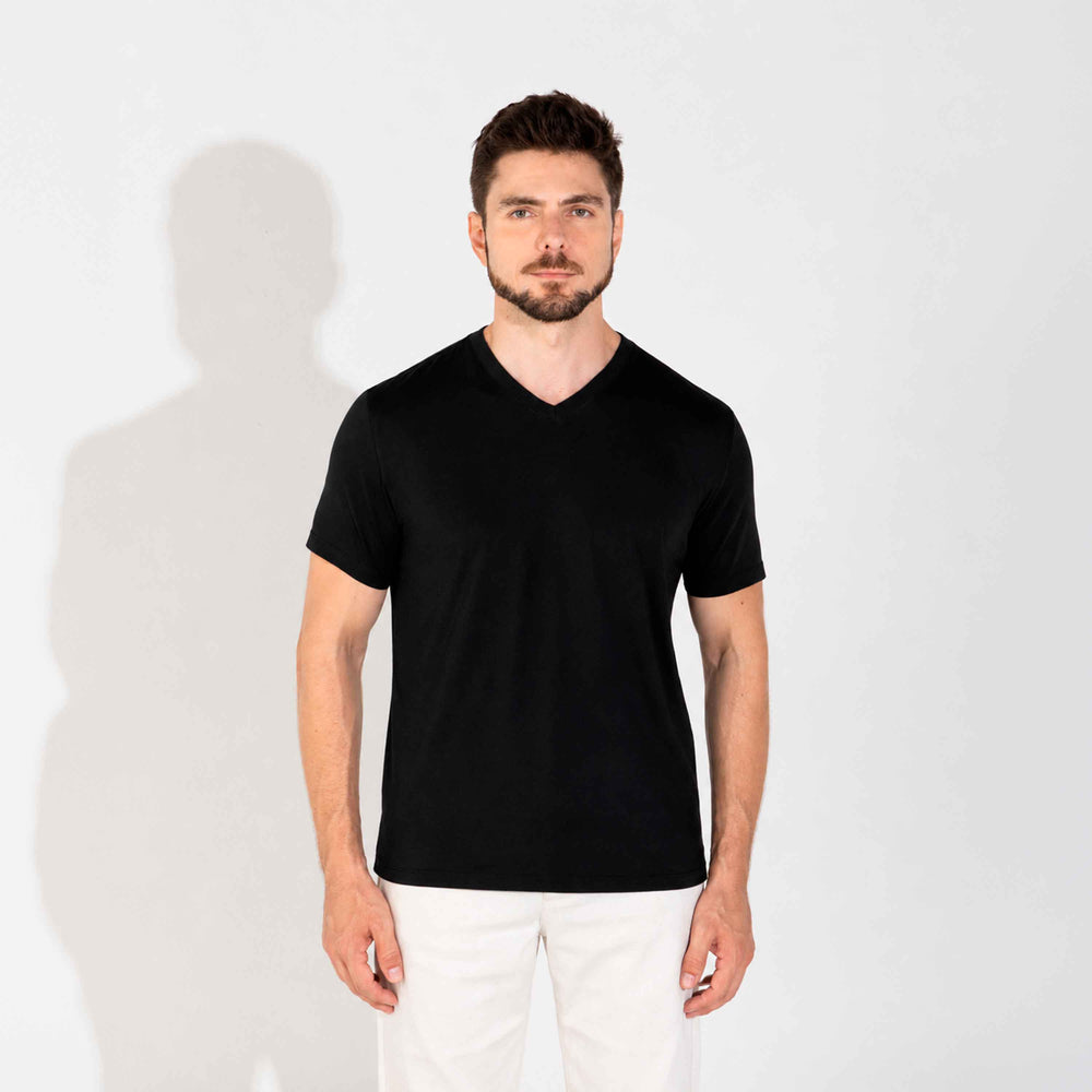 Camiseta Pima Gola V Masculina - Preto