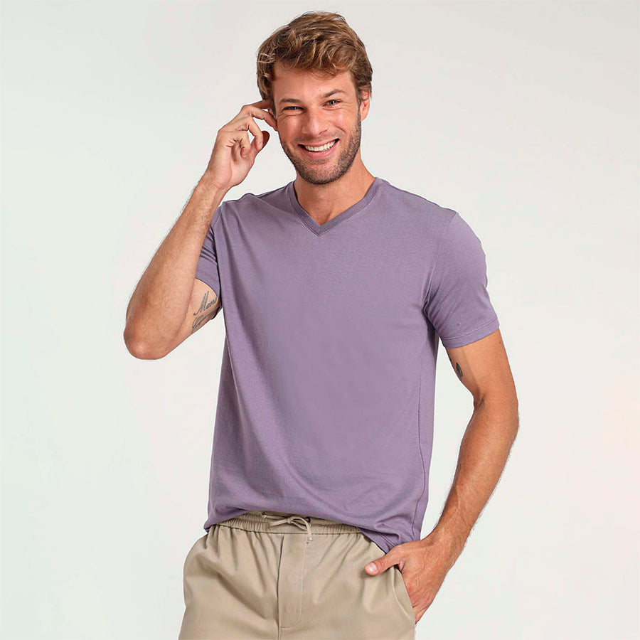 Camiseta Pima Gola V Masculina | Life Collection - Roxo Ametista