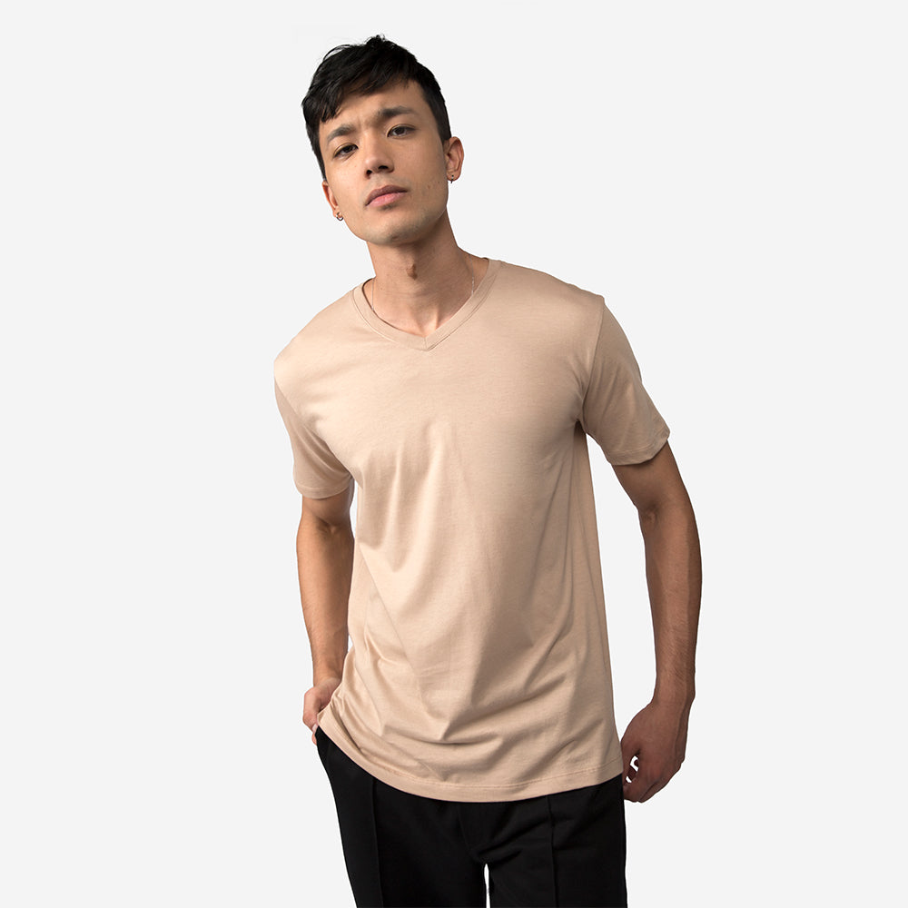 Camiseta Pima Gola V Masculina | Life Collection - Bege Camel
