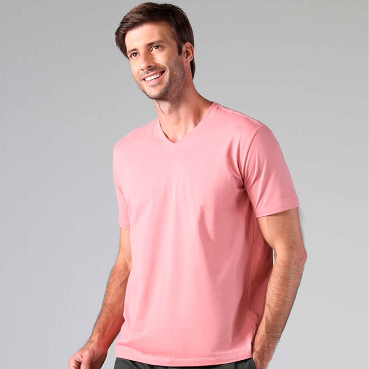 Camiseta Algodão Premium Gola V Masculina | Everyday Collection - Rose