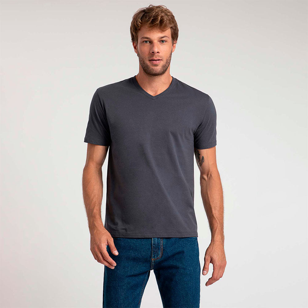 Camiseta Algodão Premium Gola V Masculina | Everyday Collection - Grafite Inativo