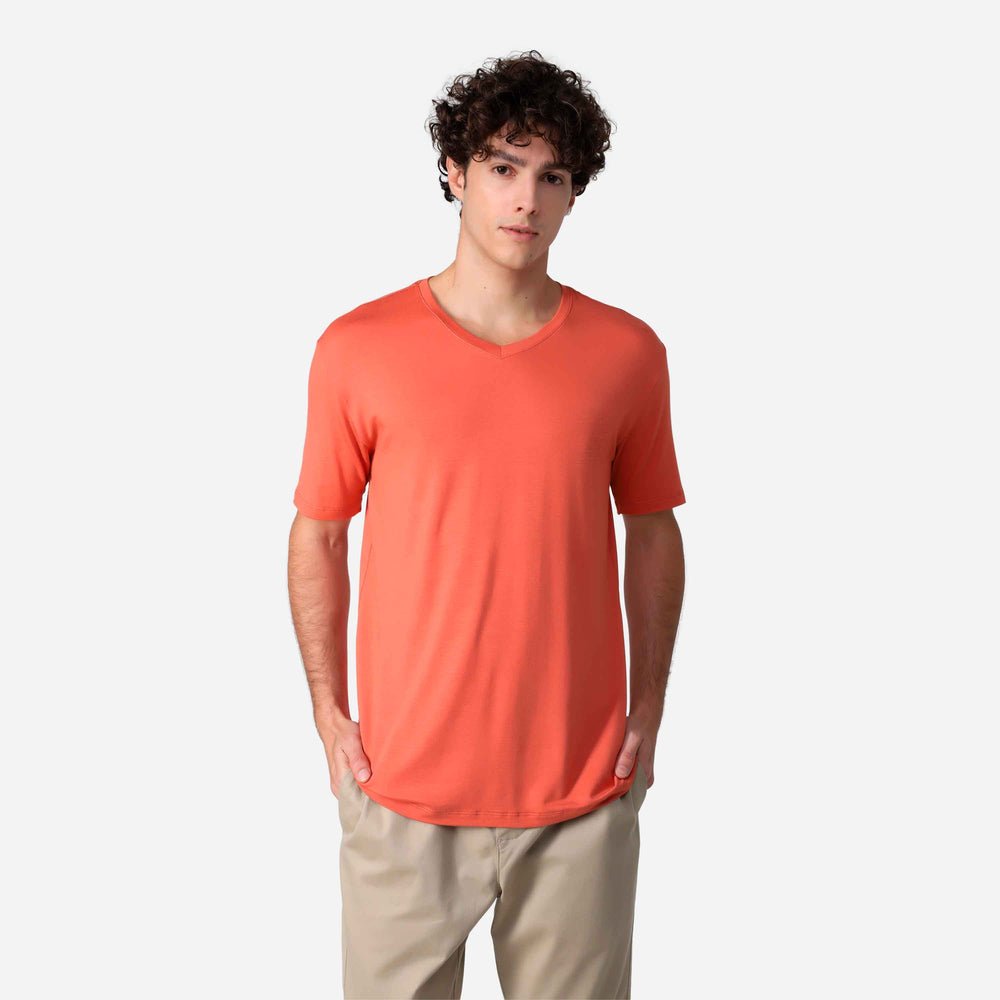 Camiseta Algodão Premium Gola V Masculina | Everyday Collection - Laranja Telha