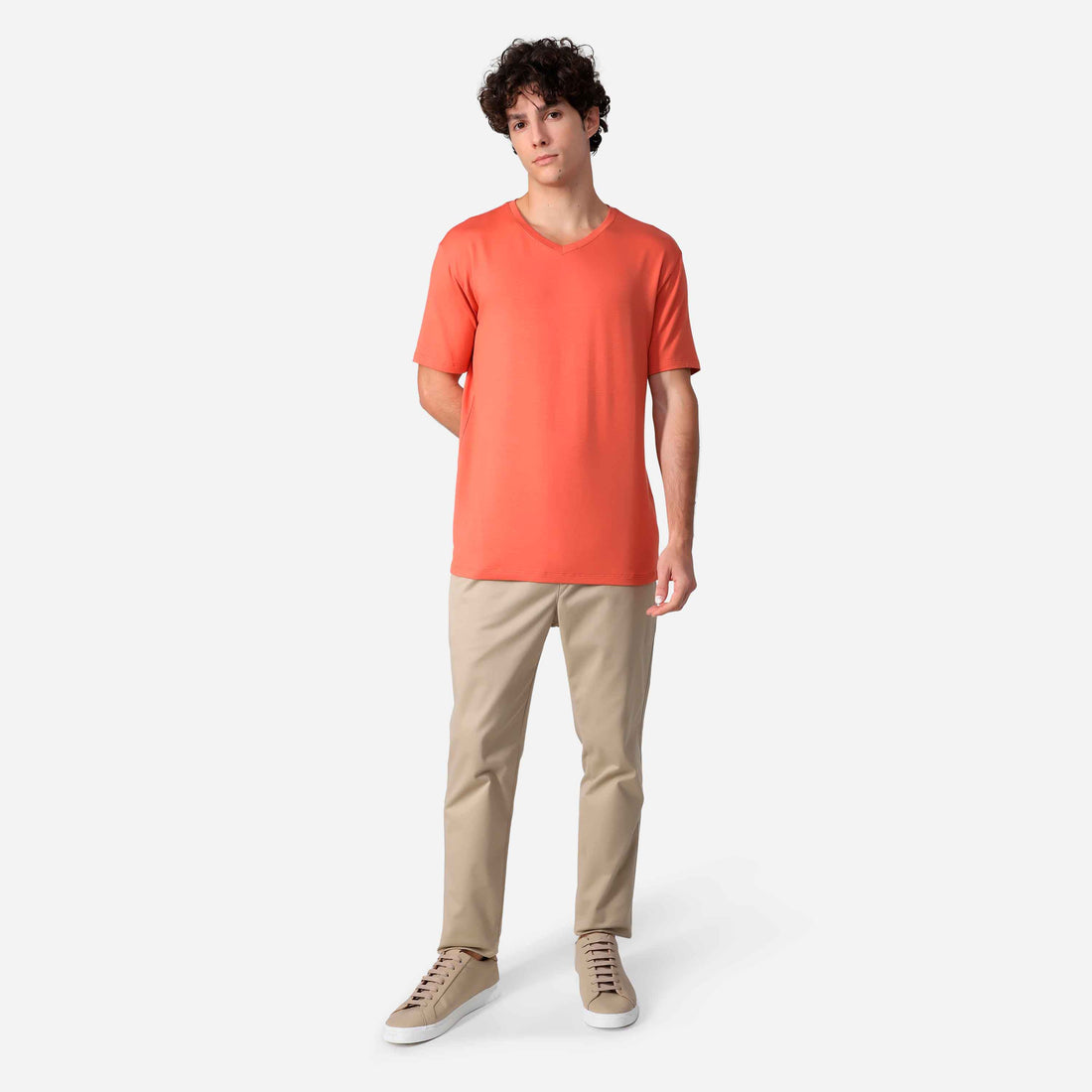 Camiseta Algodão Premium Gola V Masculina | Everyday Collection - Marrom Telha