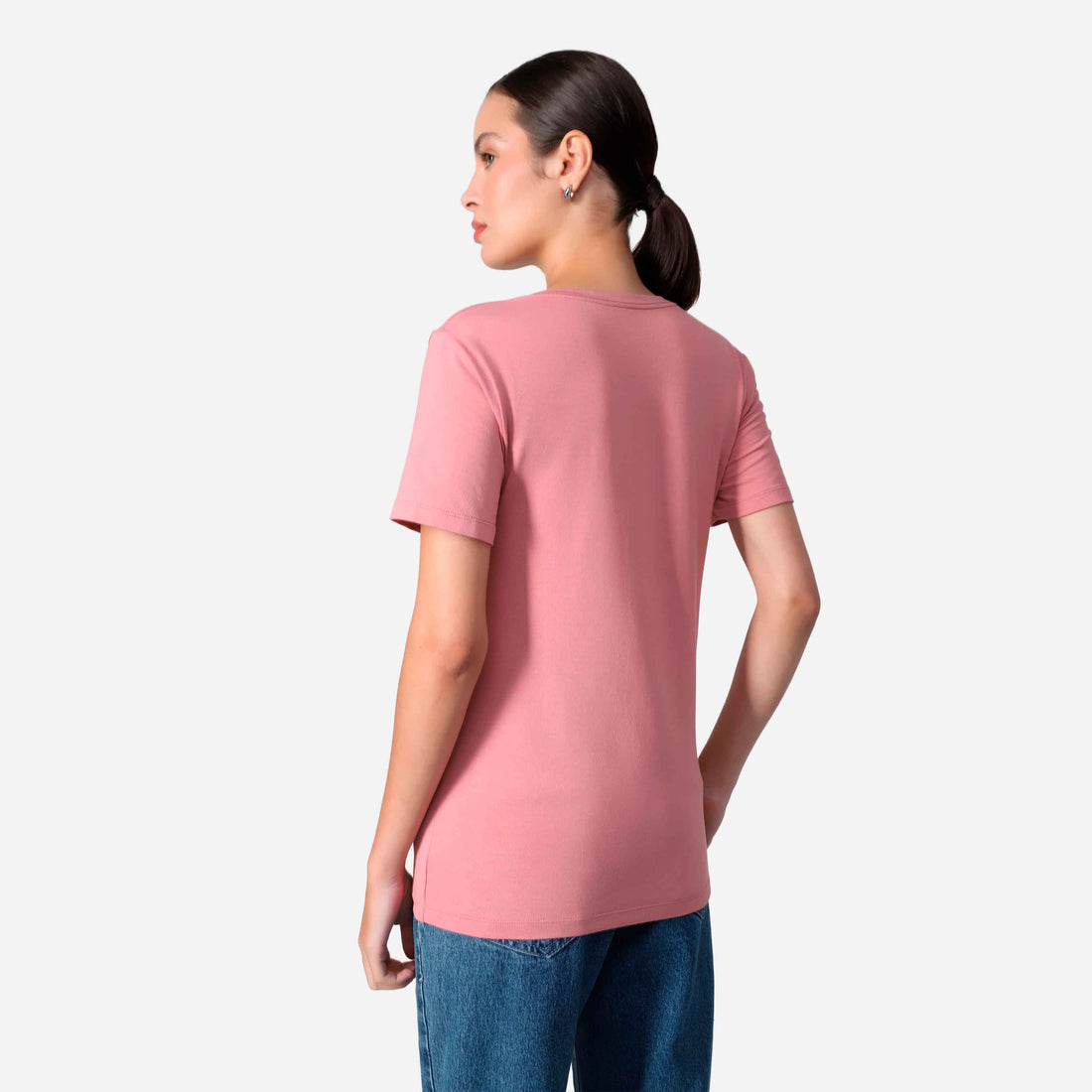 Camiseta Algodão Premium Gola V Feminina | Everyday Collection - Rose