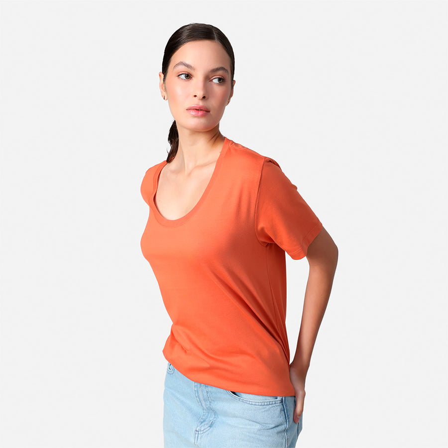 Camiseta Pima Gola U Feminina | Life Collection - Marrom Telha