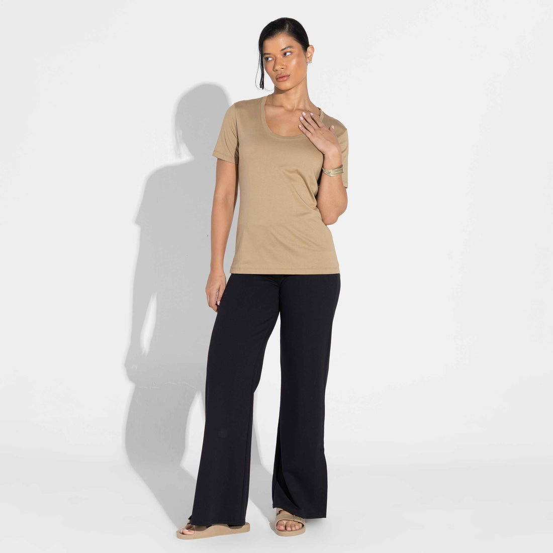 Camiseta Pima Gola U Feminina | Life Collection - Bege Pastel
