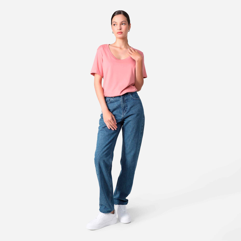 Camiseta Algodão Premium Gola U Feminina | Everyday Collection - Rose
