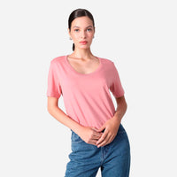 Camiseta Algodão Premium Gola U Feminina | Everyday Collection - Rose