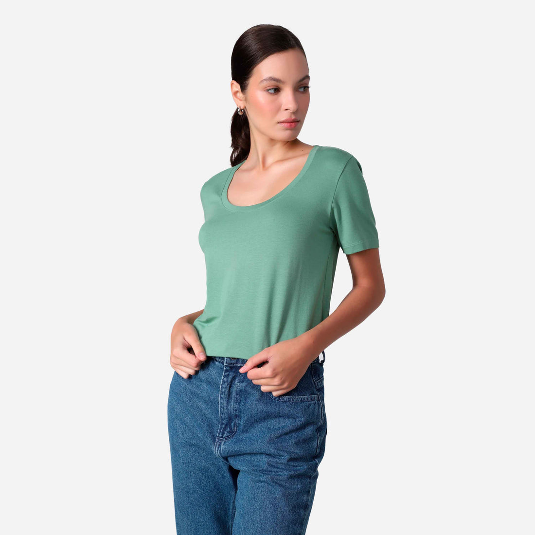 Camiseta Algodão Premium Gola U Feminina | Everyday Collection - Verde Oliva