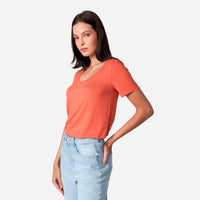 Camiseta Algodão Premium Gola U Feminina | Everyday Collection - Marrom Telha