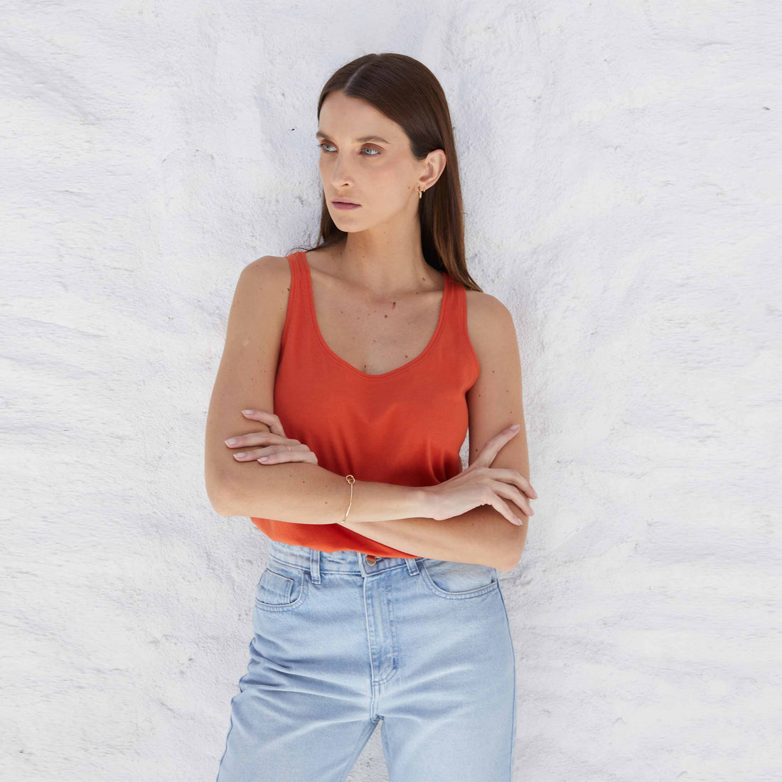 Regata Algodão Premium Decote U Feminina | Everyday Collection - Laranja Apricot