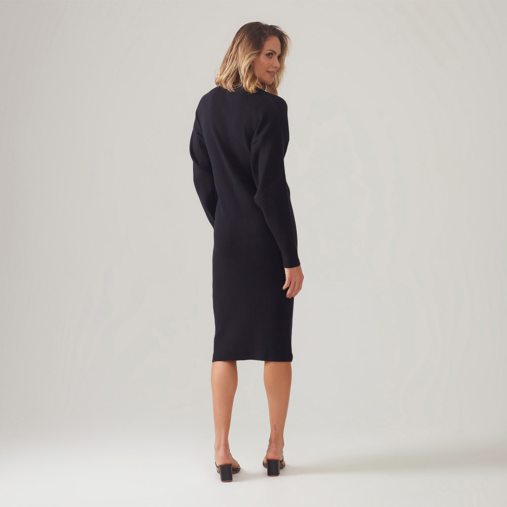 Vestido De Tricot Midi - Preto