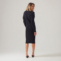 Vestido De Tricot Midi - Preto