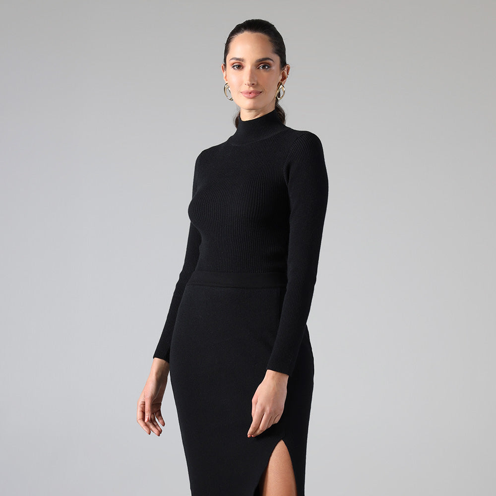 Blusa De Tricot Gola Alta - Preto