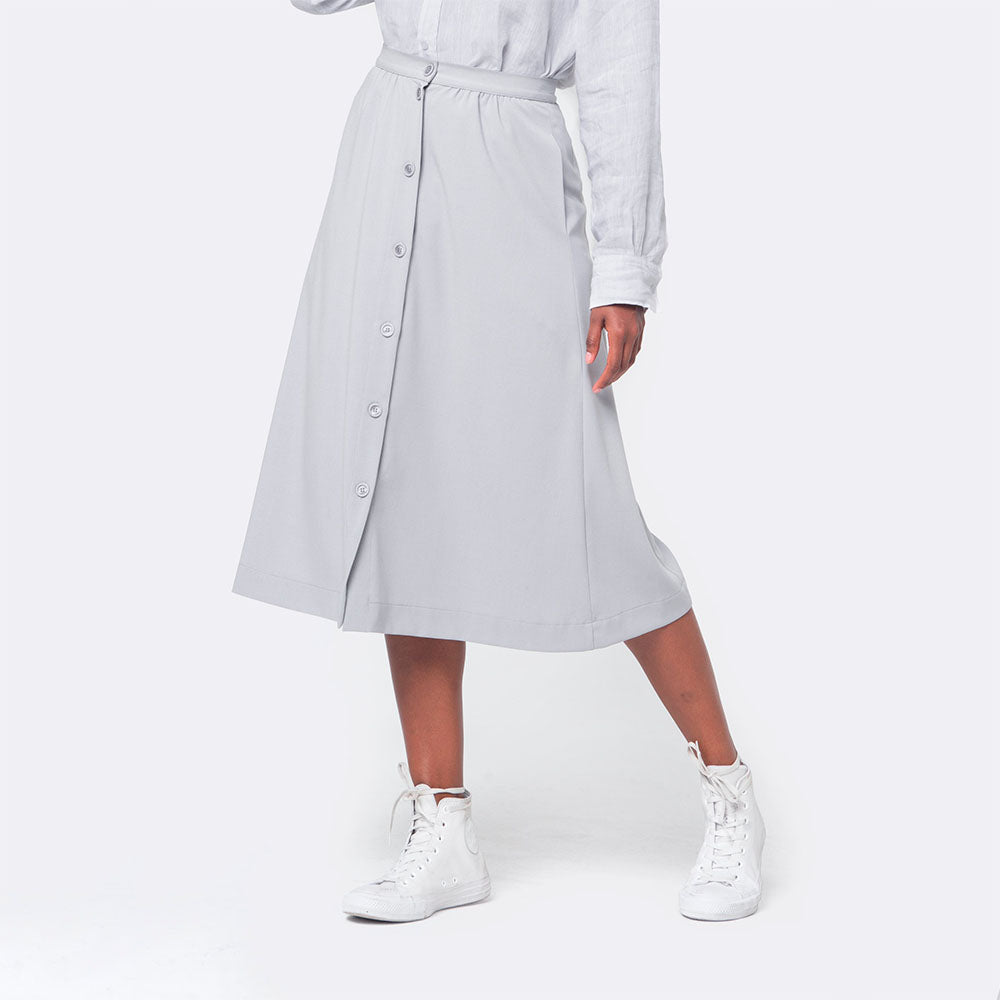 Saia Midi Crepe Feminina - Gelo