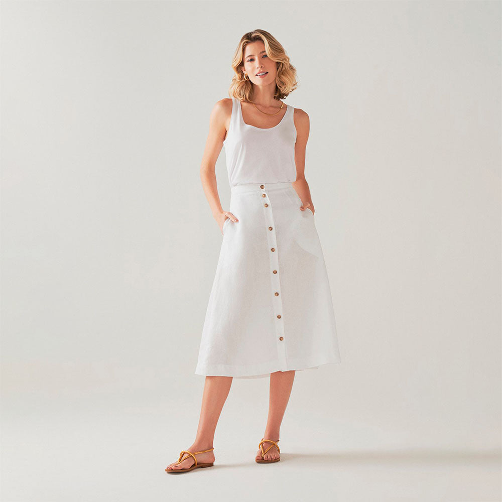 Saia Leve Linho Midi - Branco