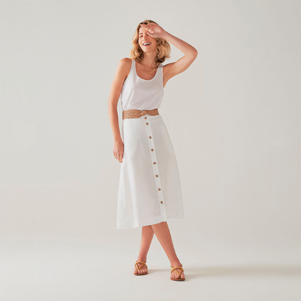 Saia Leve Linho Midi - Branco