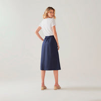 Saia Leve Linho Midi - Azul Marinho