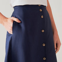 Saia Leve Linho Midi - Azul Marinho
