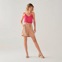 Shorts Clássico Matte Com Faixa - Camel