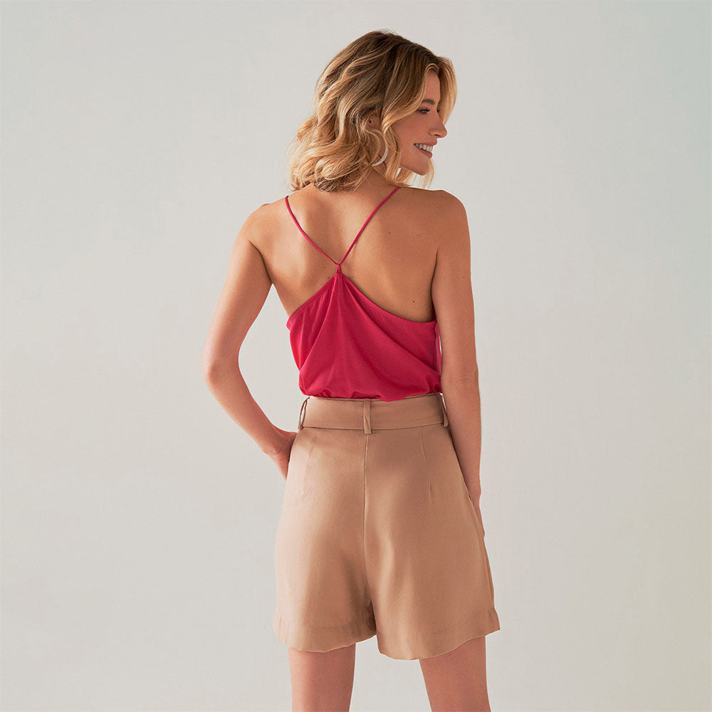 Shorts Clássico Matte Com Faixa - Camel