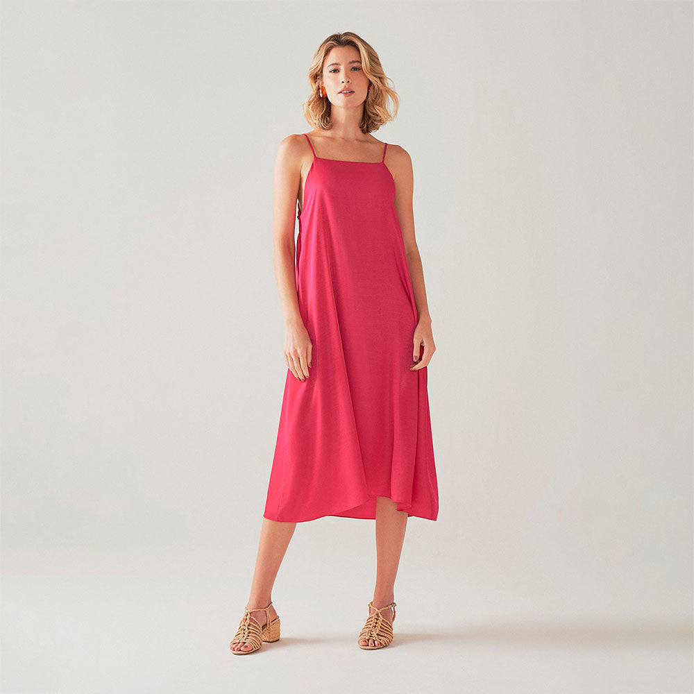 Vestido Fluido Alças Finas - Fúcsia