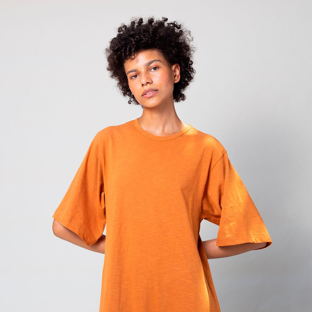 Vestido Gola C Longo Algodão Ocre - Ocre