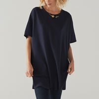 Vestido Oversized Conforto Malha Linho - Azul Marinho