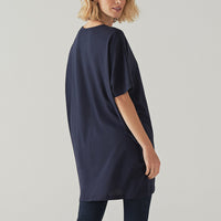 Vestido Oversized Conforto Malha Linho - Azul Marinho