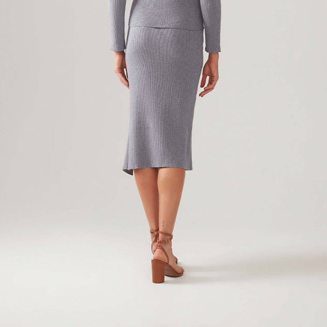 Saia De Tricot Midi Com Fenda - Cinza Mescla