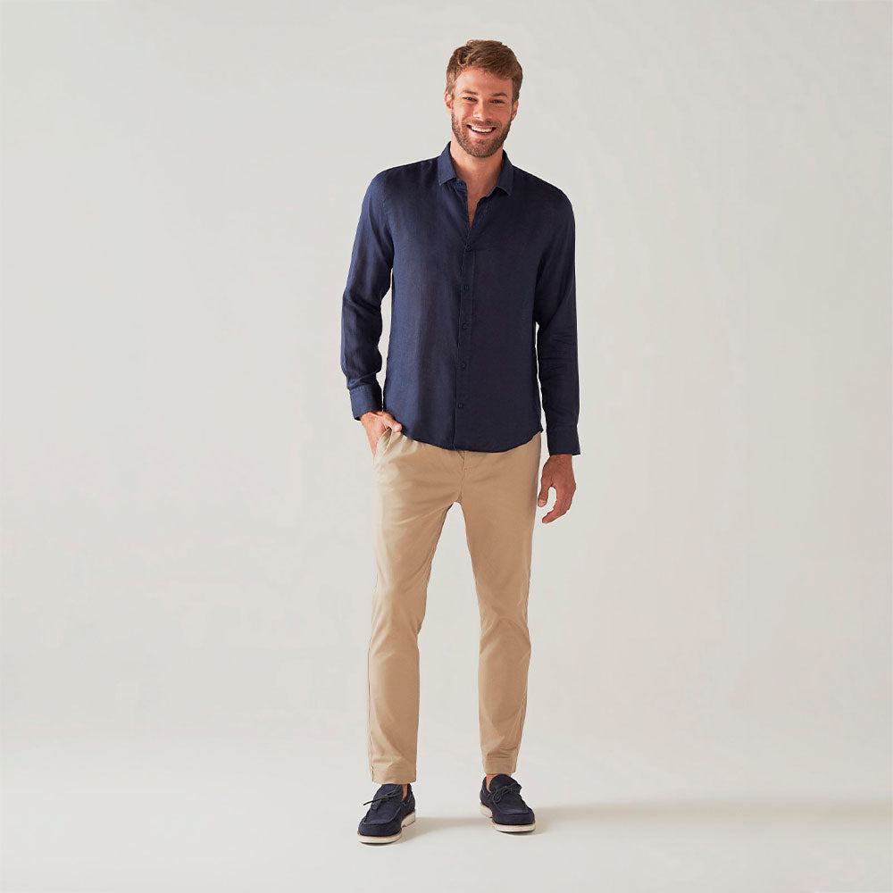 Camisa Básica Leve Linho - Azul Marinho