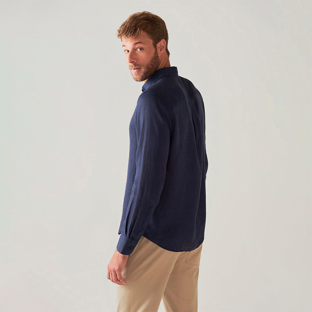 Camisa Básica Leve Linho - Azul Marinho