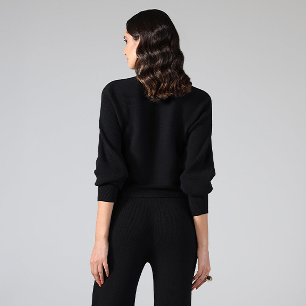 Suéter De Tricot Cropped - Preto