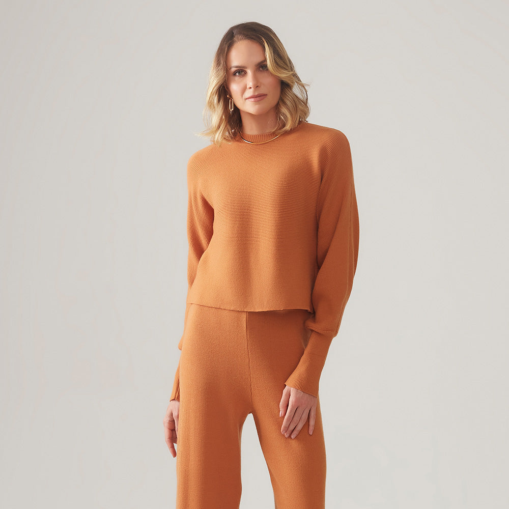 Suéter De Tricot Cropped - Camel