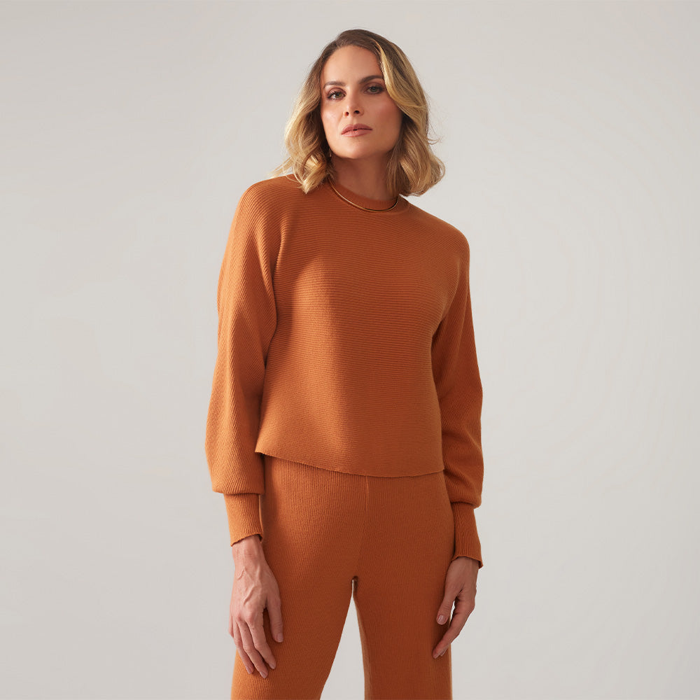 Suéter De Tricot Cropped - Camel