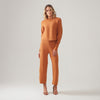 Calça Reta De Tricot - Camel