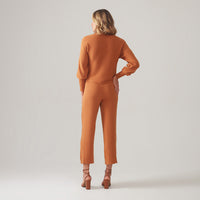 Calça Reta De Tricot - Camel