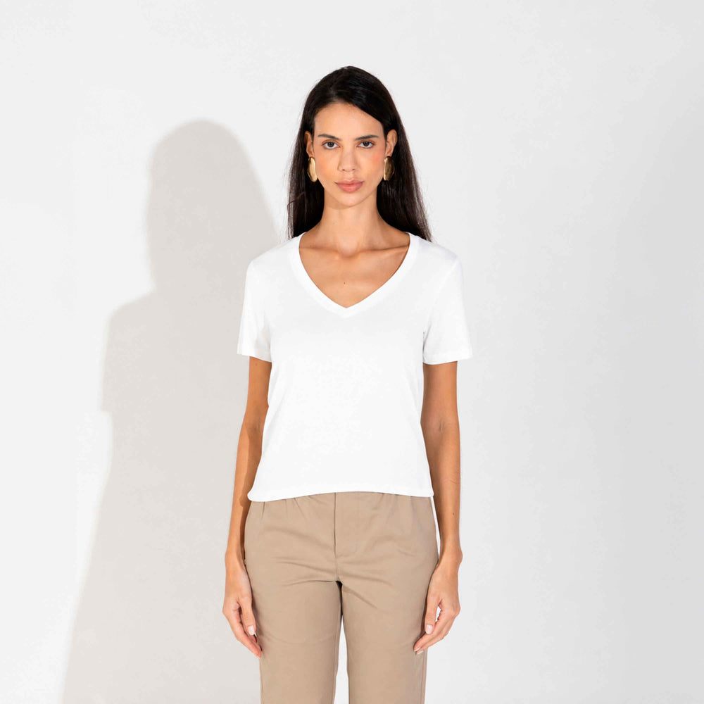 Camiseta Pima Gola V Feminina - Branco