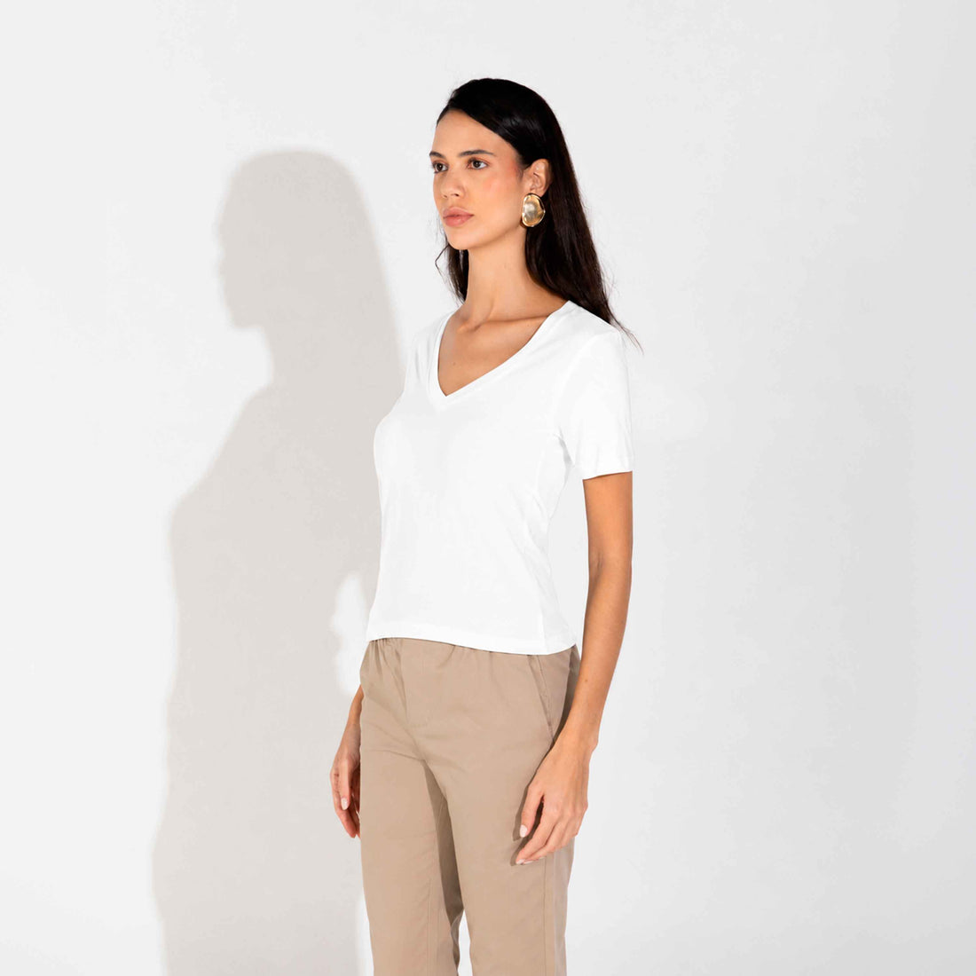 Camiseta Pima Gola V Feminina - Branco