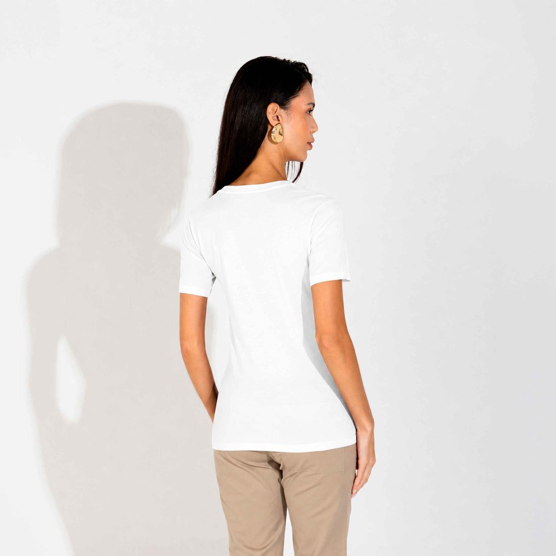 Camiseta Pima Gola V Feminina - Branco