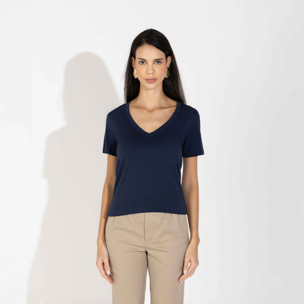 Camiseta Pima Gola V Feminina | Life Collection - Preto