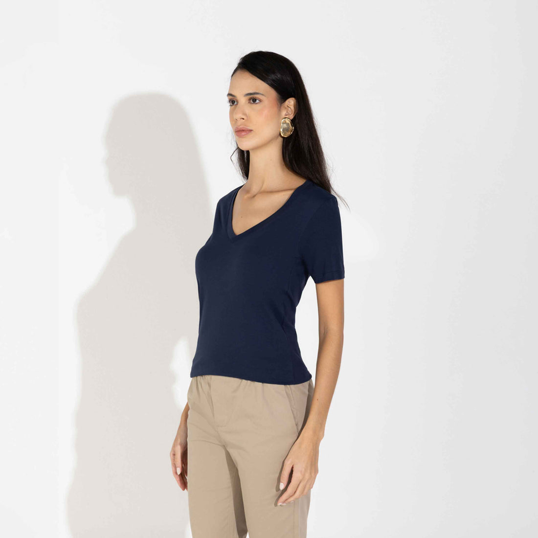 Camiseta Pima Gola V Feminina | Life Collection - Preto