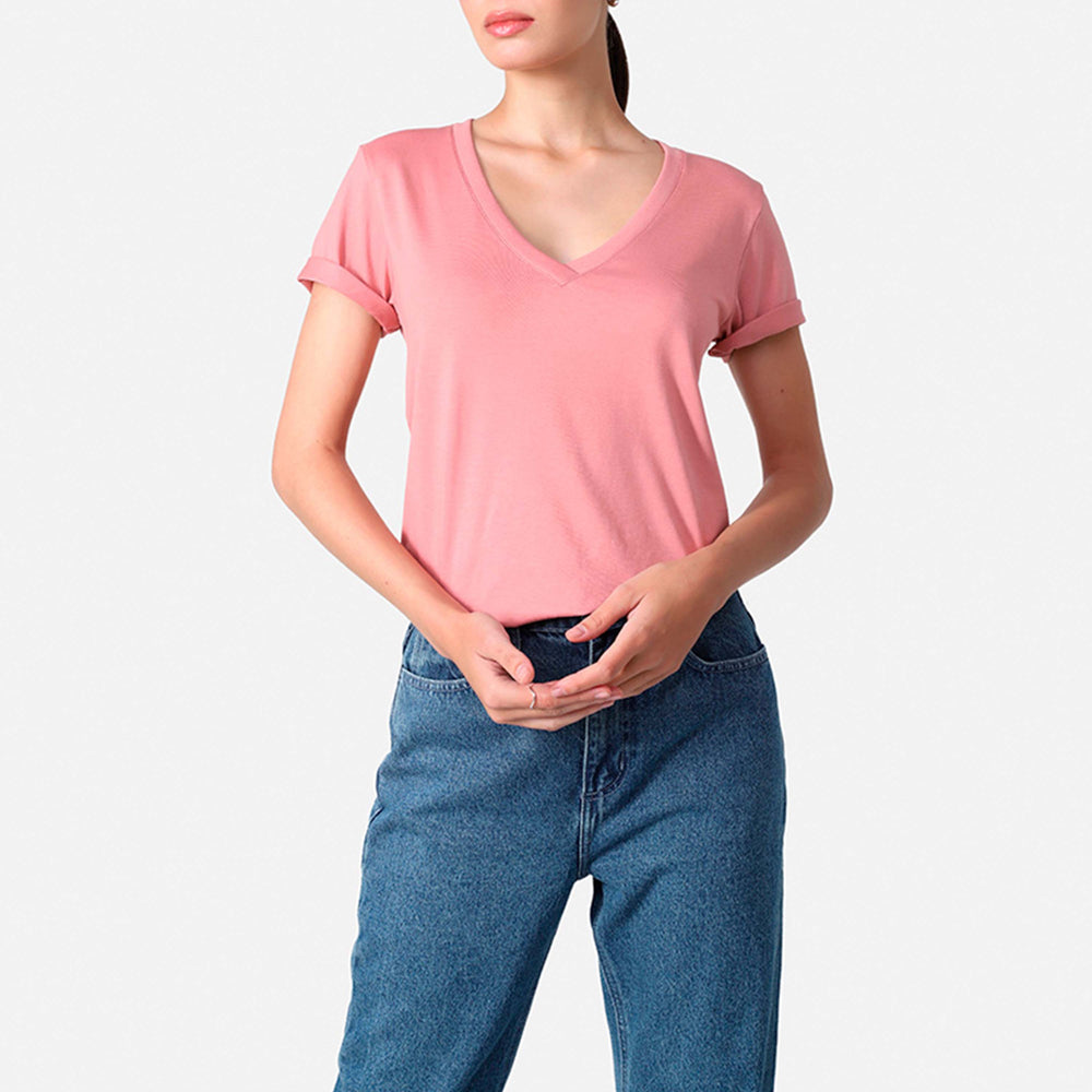 Camiseta Pima Gola V Feminina | Life Collection - Rose