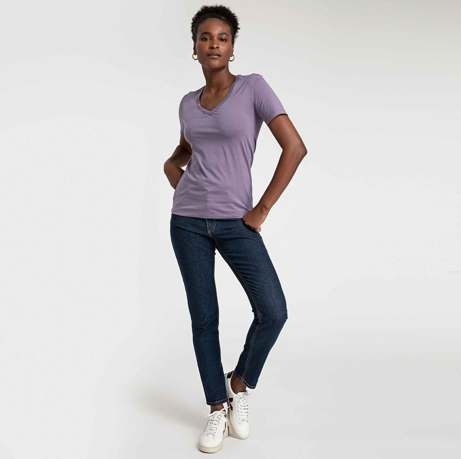 Camiseta Pima Gola V Feminina | Life Collection - Roxo Ametista