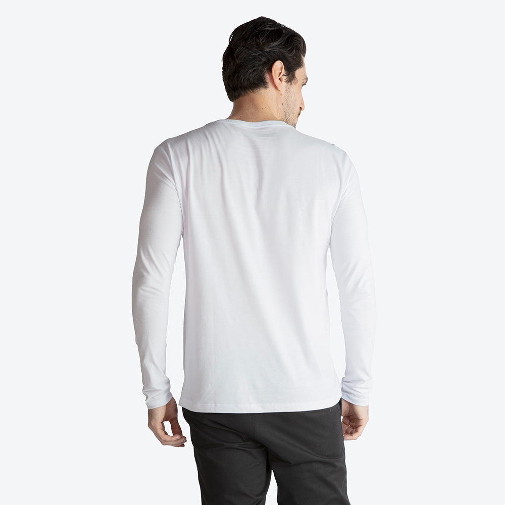 Camiseta Perfeita Pima Manga Longa Gola V Masculina - Branco