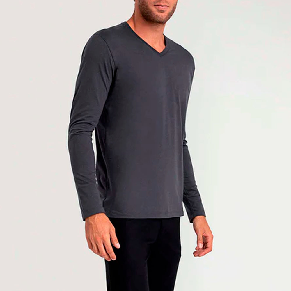 Camiseta Pima Gola V Manga Longa Masculina | Life Collection - Grafite Inativo